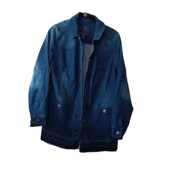 ISAAC MIZRAHI LIVE Blue Denim Barn Chore Coat Jacket Size 2 XS S QVC *No Belt - Picture 1 of 12